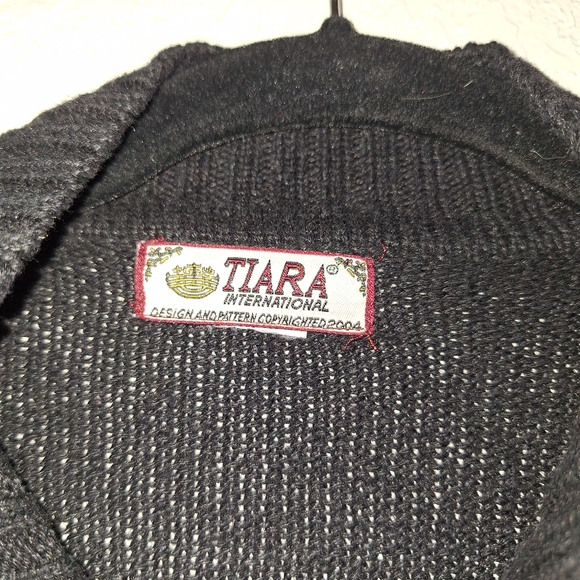 Vtg Tiara International 2004 Black Knit Full Zip Green Leaves Cardigan Sz XL - Picture 5 of 7
